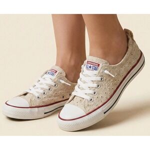 Converse Chuck Taylor All Star Shoreline Slip On W5 Cream Beige Eyelet Cutout